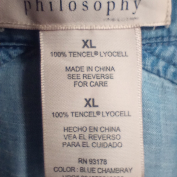 Philosophy Women's Size XL Blue Denim Long Shirt Dress Roll Tab Sleeve Pockets - Picture 12 of 15